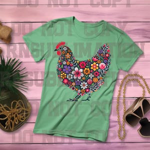 DTF Floral Chicken Transfer Ready to Press