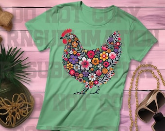 DTF Floral Chicken Transfer Ready to Press