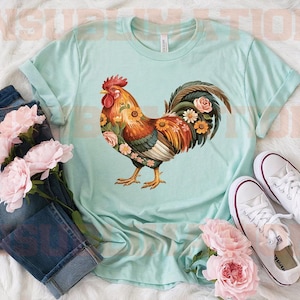 DTF Floral Chicken Transfer Ready to Press