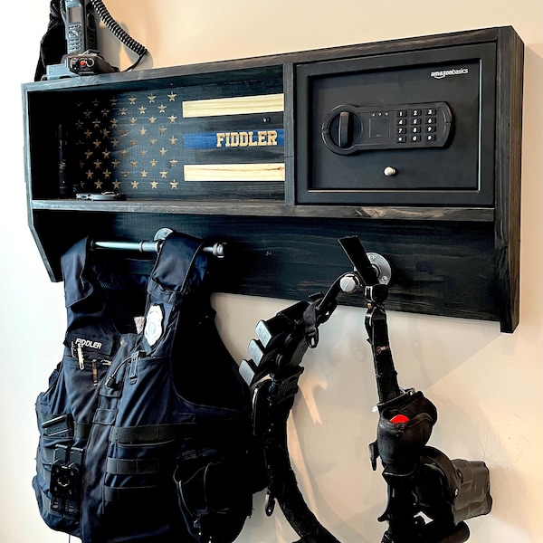 Police Duty Gear Rack with Lockbox Safe