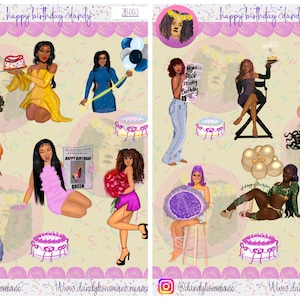 Alles Gute zum Geburtstag | Black Girl Stickerbogen, 18-teiliger wasserfester | Ideal für Planer, Laptop, Notizbücher, Becher, Geschenke