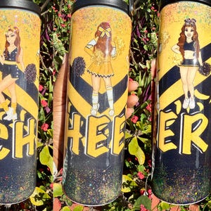 20 oz Glitter Cheer Water Bottle | Custom Cheerleader Tumbler | Cheer Gift | Personalized Cheer Team