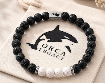 Orca bracelet - Black&White Lava Rock Gemstone Bracelet