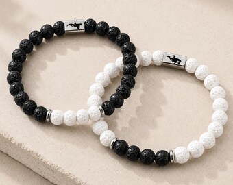 Orca Bracelets - gemstone stacking orca whale bracelet - Ying&Yang