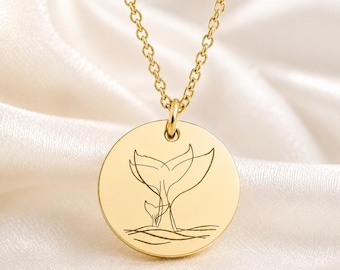 Minimalist Whale Tail Necklace – Engraved Pendant (Customizable) - Waterproof 18k Gold & Rose gold plated steel