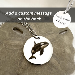 Orca Necklace- Custom Engraved Stainless Steel Pendant - Waterproof 18k Gold & Rose gold plating