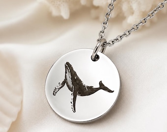 Humpback Whale Necklace – Custom Engraved Stainless Steel Pendant - Waterproof 18k Gold & Rose Gold plating