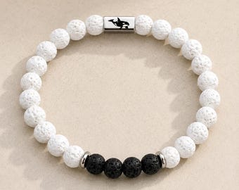 Orca bracelet - White & Black Lava Gemstones