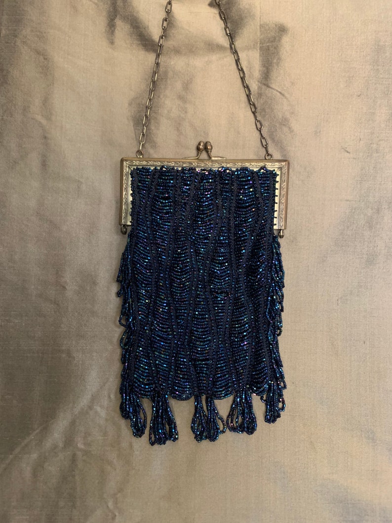 Vintage 1920s Art Deco Beaded Purse • Iridescent Carnival Glass Beads ...