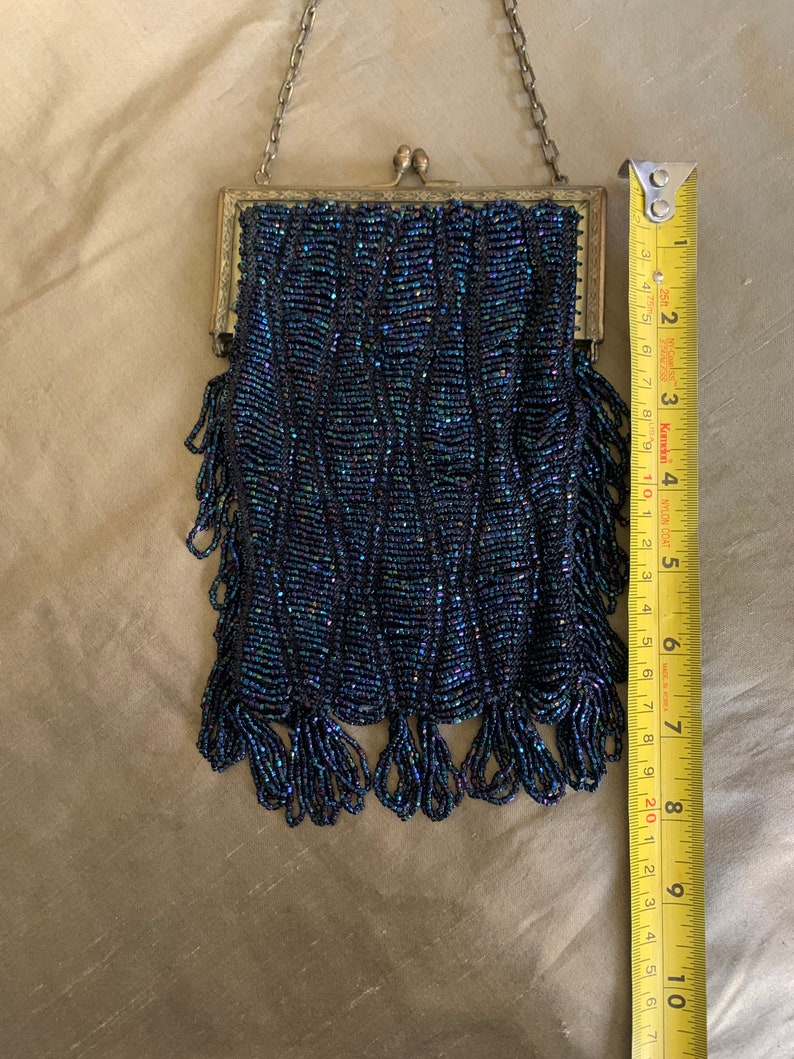 Vintage 1920s Art Deco Beaded Purse • Iridescent Carnival Glass Beads ...