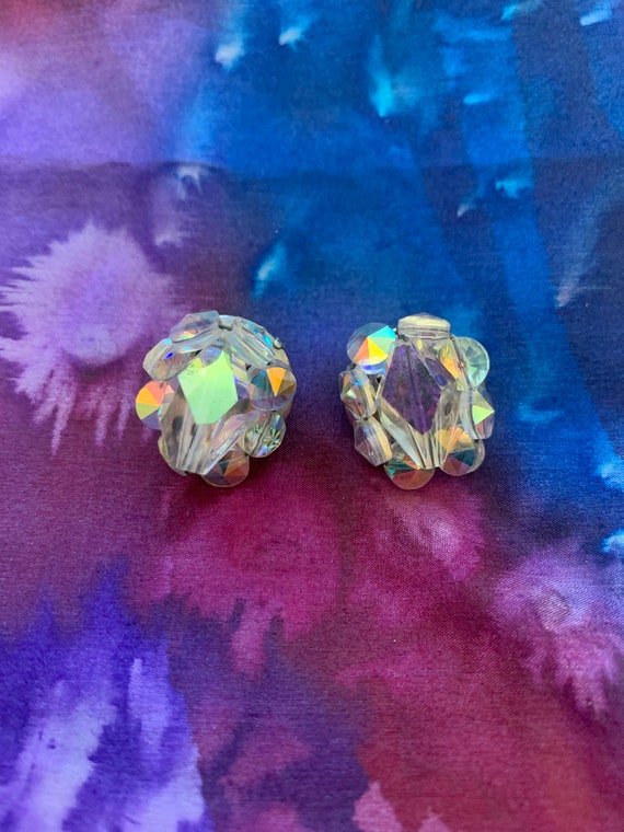 Iridescent cluster clip on earrings