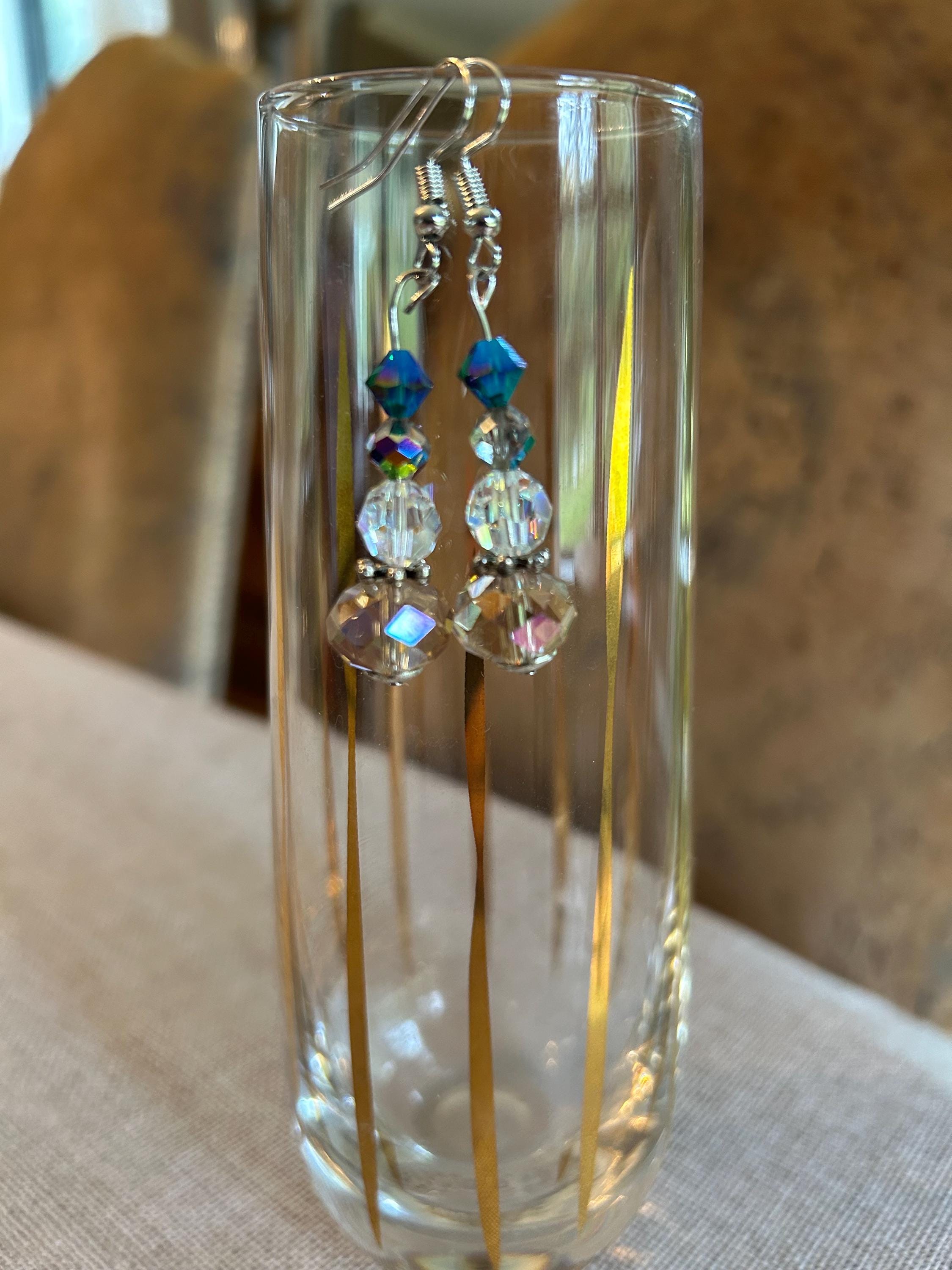 Boucles D'oreilles Vintage Perles Cristal Boréalis, Occasion Bon état, Modèle 5236