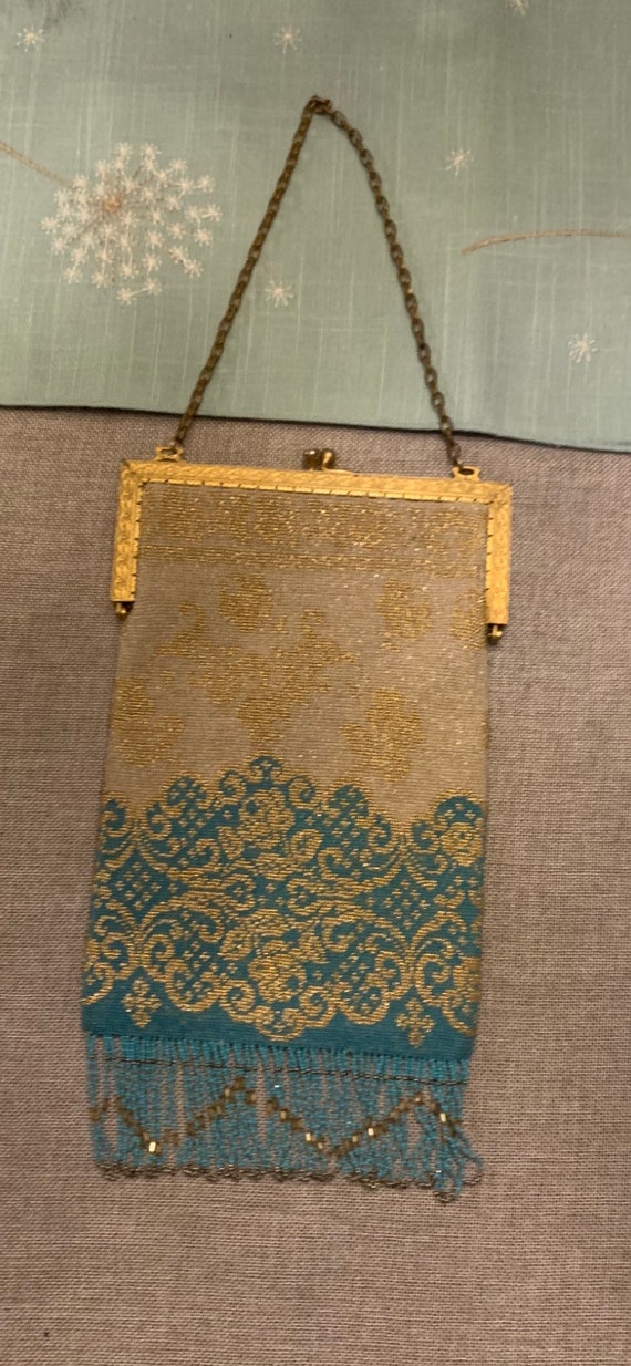 Vintage 1930s beaded evening bag turquoise, and go