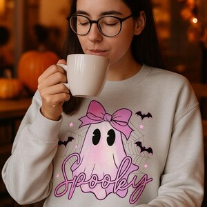 Spooky Ghost PNG, Coquette Halloween Shirt PNG, Ghost Shirt