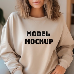 Gildan 18000 Mockup | Gildan Sand Sweatshirt Mockup | Sweatshirt Model Mockup | Gildan Sand | 18000 Sand | Simple Mockup