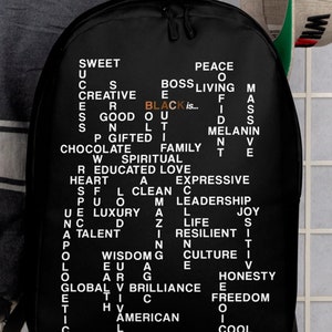 Black Is Minimalist Backpack Crossword Text African American Black History Melanin Pride Spiritual Self Love Backpack