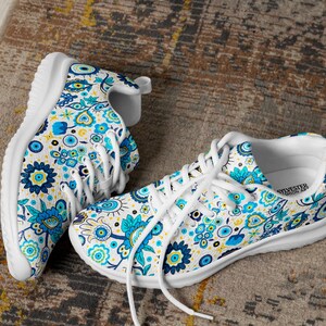 Evil Eye Magical Protection Garden of Flowers New Age Spiritual All Over Print White Women’s Athletic Shoes