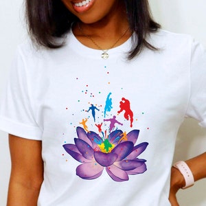 Lotus Heroes Sprouting In Full Bloom Graphic Comic Shirt New Age Silhouette Figures Water Lily Flower Botanical Shirt