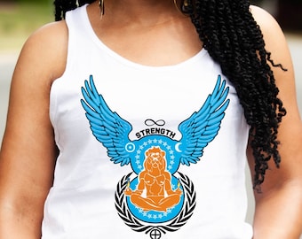 Infinite Angelic Number Eight Strength Tank Spiritual Buddhist Lion Man Sun Moon Earth Astrology Symbol Occult Tank