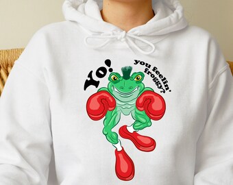 Jump Leaping Boxing Frog Hoodie Fist Fighting Chaotic Funny Sarcastic Green Toad Amphibian Hoodie