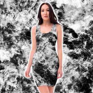 Inferno Black Fire Flame Sublimation Cut & Sew Dress All Over Print Textured Fitted Dress