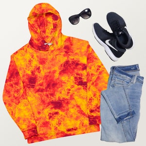 Inferno Red Hot Fire Flame Texture All Over Print Athletic Casual Sport Hoodie