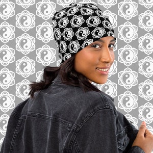 Yin Yang Lotus Beanie Mental Health Self Care Positive Inspirational All Over Print Beanie