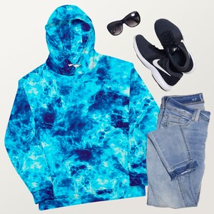 Inferno Blue Fire Flame All Over Print Textured Hoodie