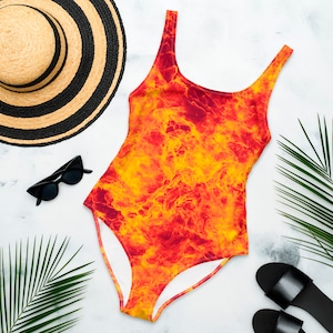 Inferno Red Fire Flame All Over Print Textured One-Piece Swimsuit