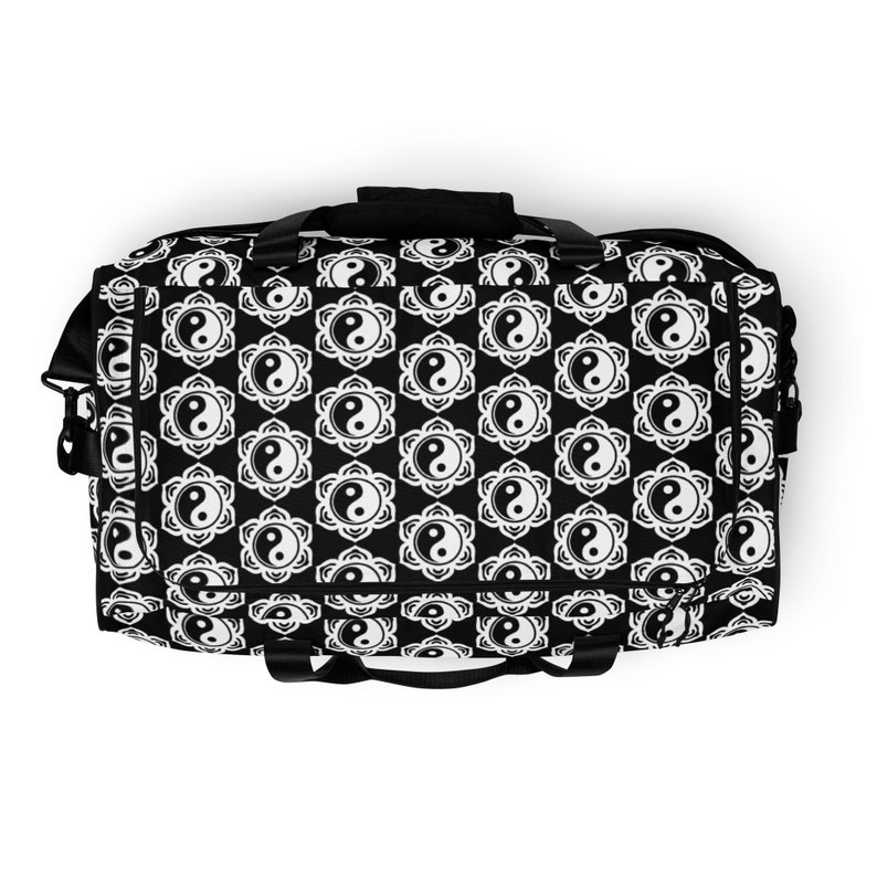 Yin Yang Black Sports Duffle Bag For Kids & Teens - Gym Bag With Shoe Compartment, Travel Overnight Weekender Shoulder Bag