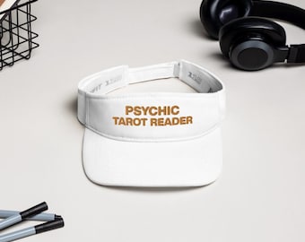 Psychic Tarot Reader Gold Embroidered Visor Cap Spiritual Occult Lightworker Face Protector Visor