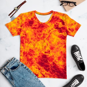 Camisa feminina texturizada com estampa completa Inferno Red Fire Flame