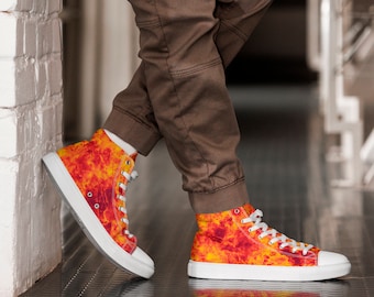 Inferno Red Fire Flame All Over Print Men’s High Top Canvas Sneaker Athletic Shoes