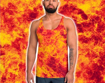Inferno Red Fire Flame Athletic All Over Print Textured Men's Tank