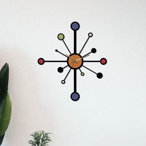 Sunburst Colourful Large Wall Clock, Silent Black Metal Decorative Garden Art, Unique Oversize Home Decor, Horloge Murale, Housewarming Gift