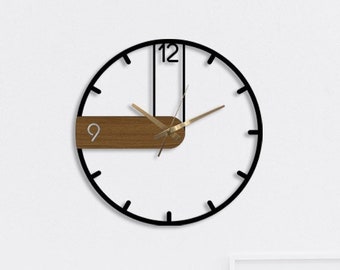 Nueve Large Wooden Metal Wall Clock, 70cm-50cm-35cm, Unique Asymmetrical Design Clock, Living Room & Office Oversized Black Metal Wall Decor