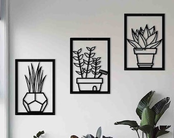 Tricactus Black Metal Wall Decor Set, 3-Piece Succulent Wall Art, Living Room & Kitchen Wall Accent, Cactus Wall Hanging