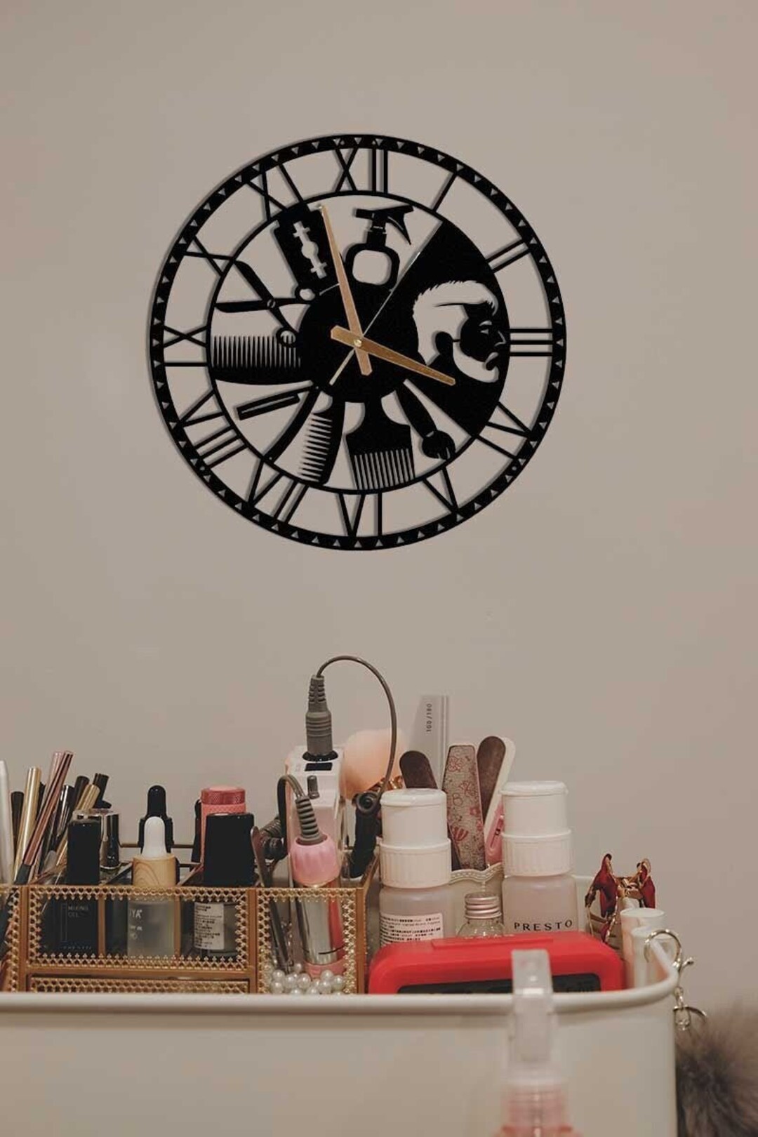 Hairdresser Large Metal Wall Clock, 45cm, Hair Salon Wall Clock, Hair