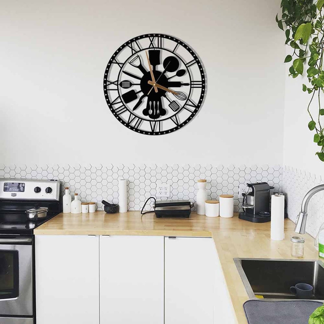 Kitchen Wall Clock, 45cm, Unique Farmhouse Wall Clock, Dining Room Wall
