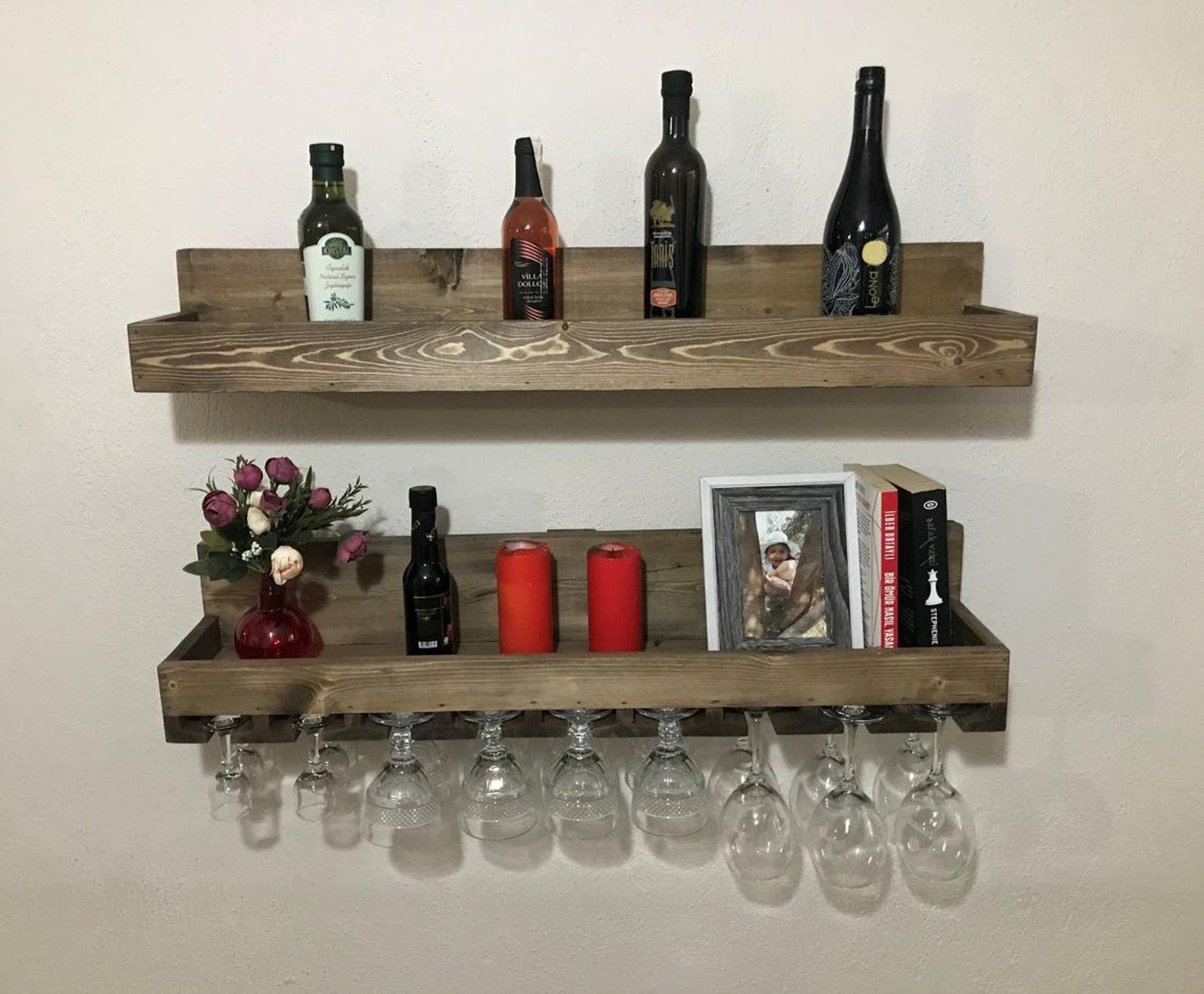 Wooden Wine Rack Wooden Kitchen Shelf Set of 2 Shelves Etsy UK