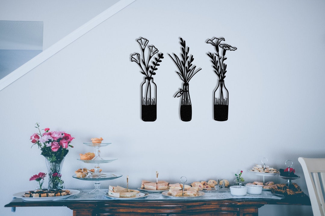 Eranthis Metal Flower Set, 3piece Kitchen Black Metal Wall Decor