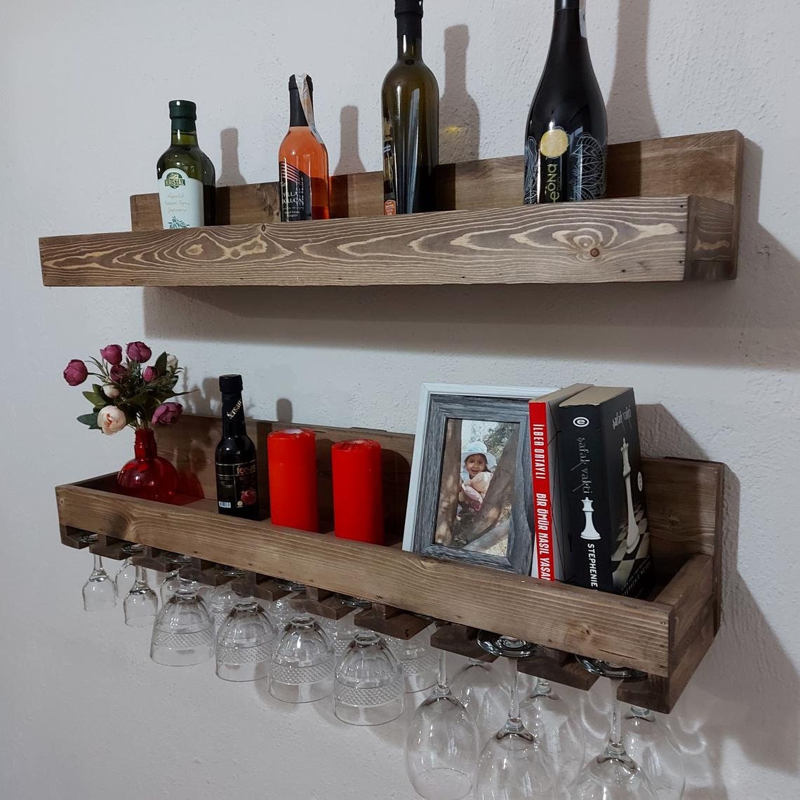Wooden Wine Rack Wooden Kitchen Shelf Set of 2 Shelves Etsy UK