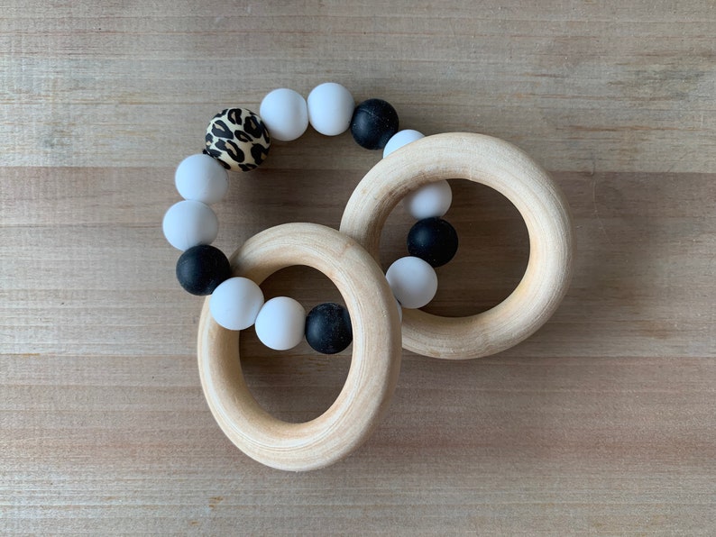 Paci Clip Baby Shower Gift Teether Pacifier Chain Binkie Clip Binky Clip Modern Wood and Silicone Pacifier Clip Rattle Pacifier Clip