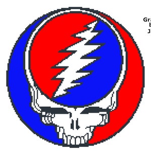 May include: A red and blue circular graphic with a stylized skull and lightning bolt. The text "Graph by Jan" is in the upper right corner.