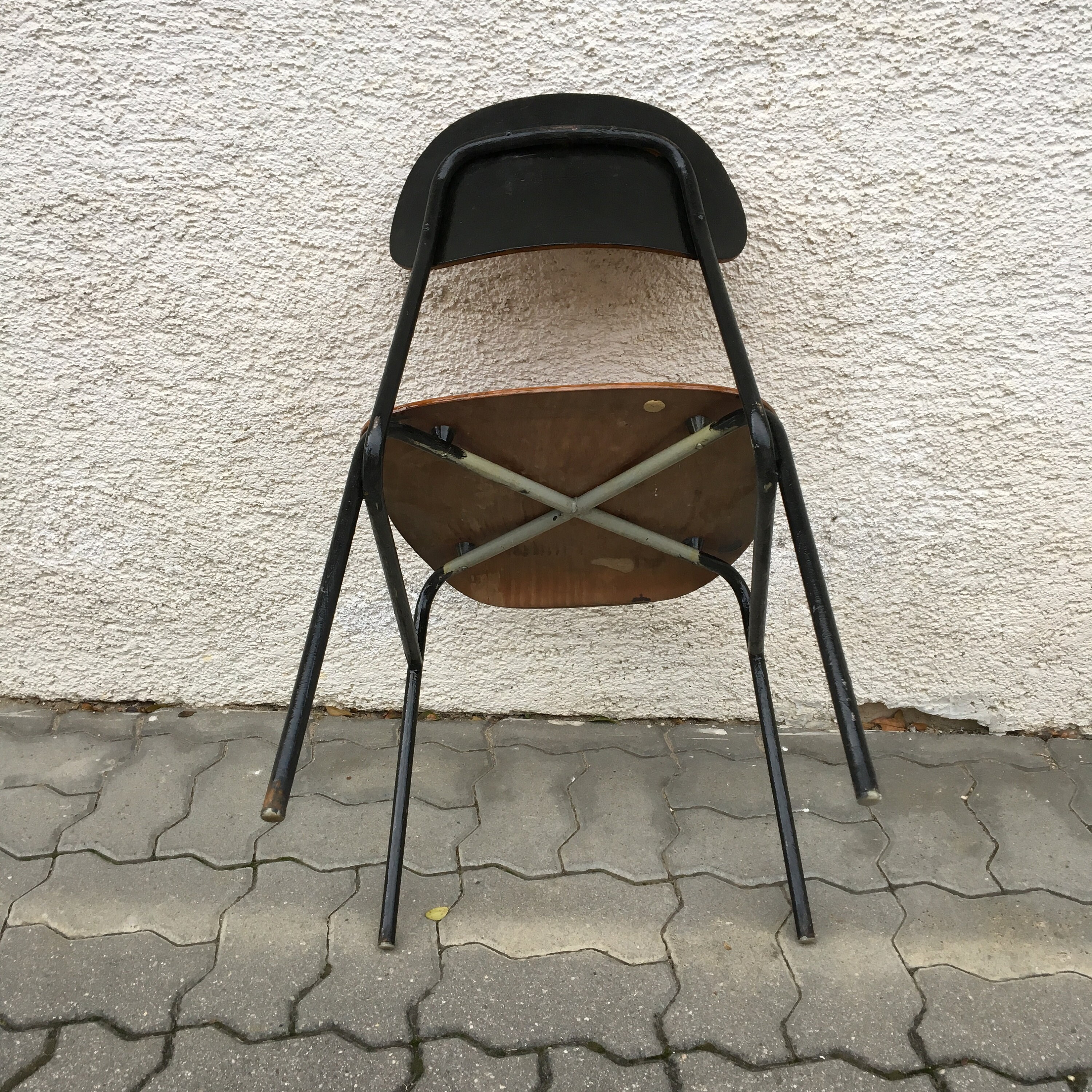 Vintage Industrial School Chair Wood Metal 60s Mid Century