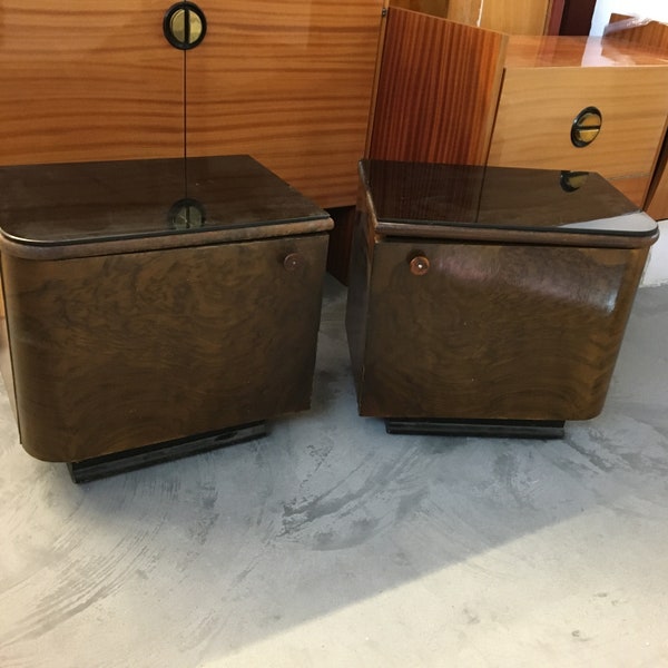 Paire 2pcs RARE Jindrich HALABALA Table d'Appoint Chevet Tiroir Années 30 Art Déco