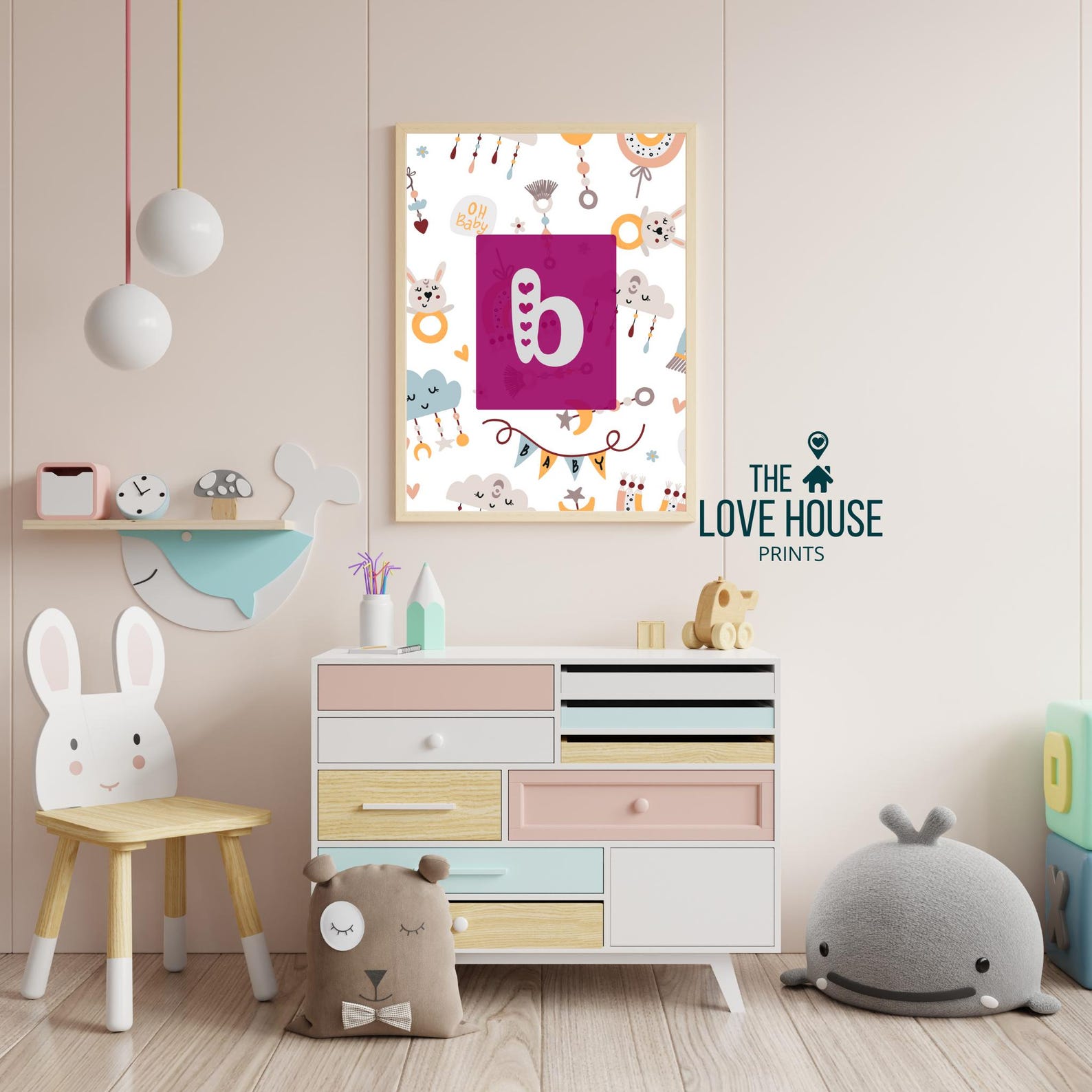 Nursery Wall Décor Alphabet Letter B Initial Kids Room Girl Pink ...