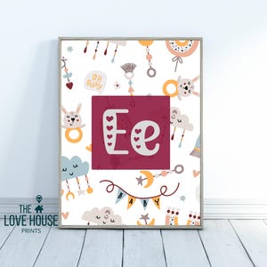 Alphabet déco pour chambre d'enfants, lettre E, décoration pour chambre de bébé garçon et fille, neutre en termes de genre, maternelle, salle de classe, art préscolaire, bambin
