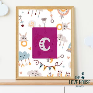 Habitación infantil Alfabeto Letra C Decoración infantil Impresión de pared Tema rosa Decoración de habitación de niña Letra pequeña Arte Tipografía ABC Impresión infantil