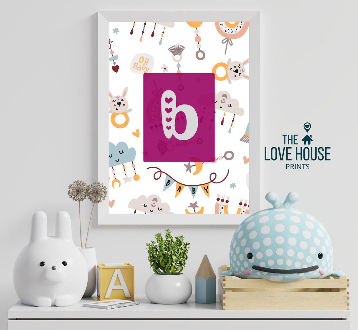 Nursery Wall Décor Alphabet Letter B Initial Kids Room Girl Pink ...